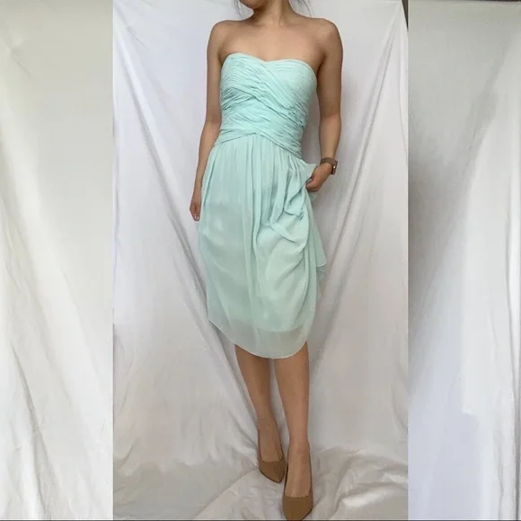 Chiffon overlay midi tea length bridesmaid / grad dress - Picture 3 of 11